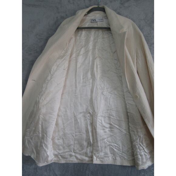 Zara Woman Cream Textured Longline Coat Medium Minimalist Lined Overcoat Jacket - Picture 3 of 15